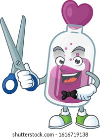 Cool friendly barber purple potion cartoon character style
