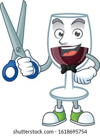 Cool friendly barber red glass of wine cartoon character style