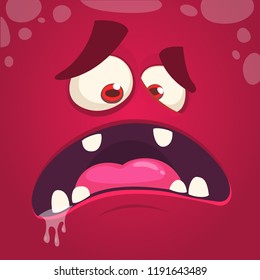 Cool frightened cartoon monster face. Vector Halloween black monster screaming