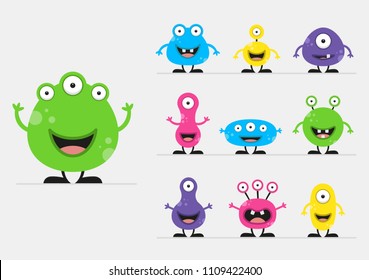 Cool, fun, cute Creature / alien - blue, green, pink, yellow & black - vector illustration 
