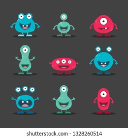 Cool, fun, cute Creature / alien - blue, green, pink & black - vector illustration 