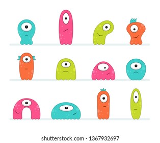 Cool, fun, cute Creature / alien - blue, green, pink & orange - vector illustration 
