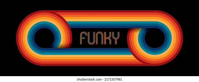 Cool funk panoramic banner on black background. Vector illustration.