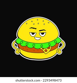 Cool funny burger mascot. Vector cartoon burger character logo concept