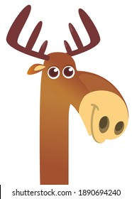 Cool funny cartoon moose. Vector illustration isolated.