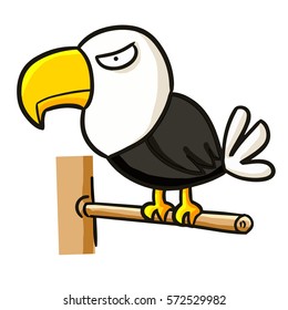 Cool and funny eagle perch on the little branch - vector.