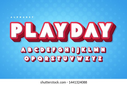Cool and funny english alphabet cartoon 3d letters. Vector illustration.