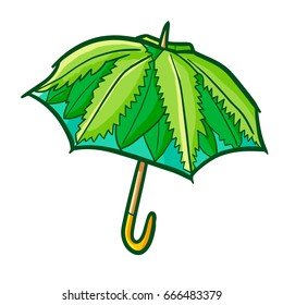 Cool and funny green leaves umbrella - vector.