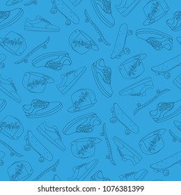 Cool and funny hand drawn zombie theme and skate seamless pattern vector