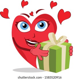 cool funny heart action character holding a gift box