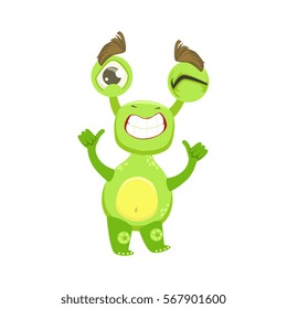 Cool Funny Monster Teethy Smile, Green Alien Emoji Cartoon Character Sticker