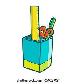 Cool and funny office equipment in a pot - vector.