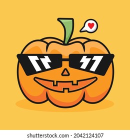 cool funny pumpkins with sunglasses vector illustration for halloween element