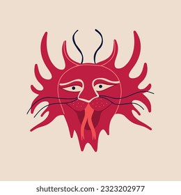 Cool funny red dragon. Illustration in modern childish hand drawn style
