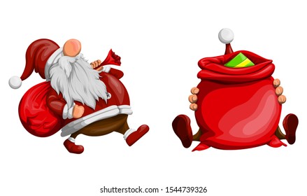 Cool and funny Santa Claus with gifts in cartoon style and vector