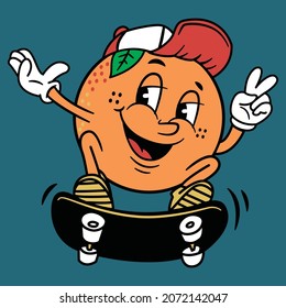 cool funny skateboard orange, having good time with his friends