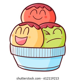 Cool and funny three ice cream in a bowl - vector.