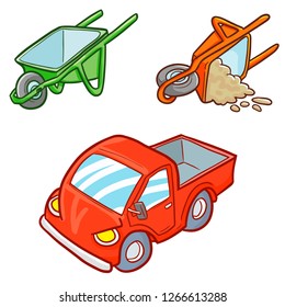 Cool and funny truck and trolley set - vector.