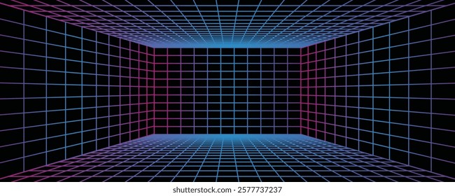 cool futuristic gradient color grid pattern on dark black background