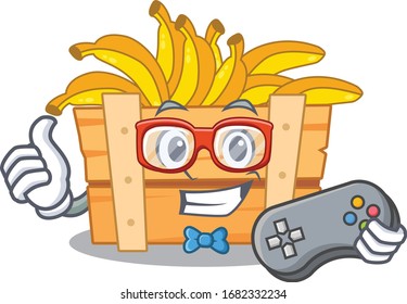 Cool gamer of banana fruit box mascot design style with controller