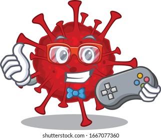 Cool gamer of betacoronavirus mascot design style with controller
