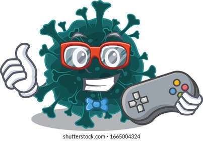 Cool gamer of coronavirus COVID 19 mascot design style with controller