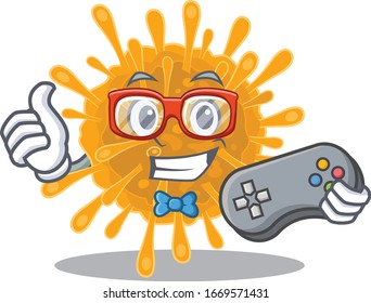 Cool gamer of coronavirus mascot design style with controller