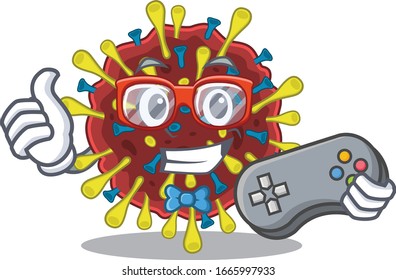 Cool gamer of coronavirus molecule mascot design style with controller