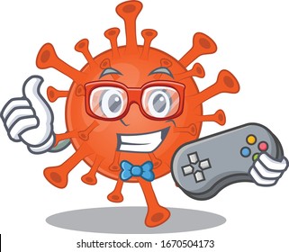 Cool gamer of deadly corona virus mascot design style with controller