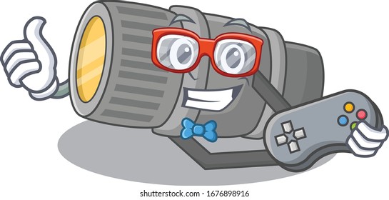 Cool gamer of underwater flashlight mascot design style with controller