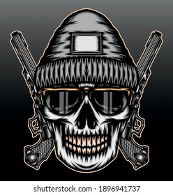 Cool gangsta skull illustration. Premium vector