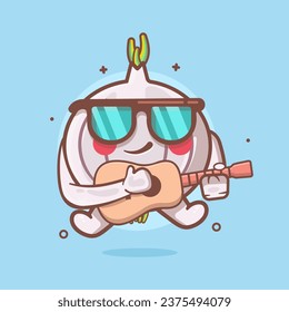 cool garlic character mascot playing guitar isolated cartoon in flat style design