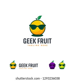 Cool Geek Fruit logo designs vector, Orange Fruit Mascot logo symbol