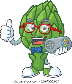 cool geek gamer artichoke cartoon character design