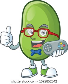 cool geek gamer green beans cartoon character design