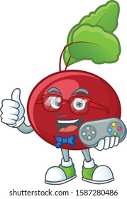 cool geek gamer red beet greens cartoon character design