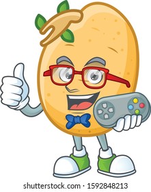 cool geek gamer sprouted potato tuber cartoon character design