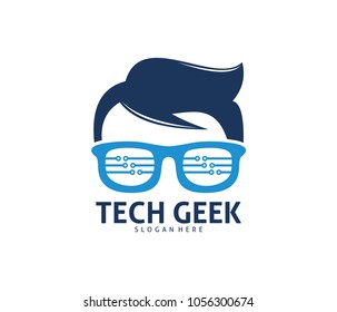 cool geek guy nerd vector logo design template