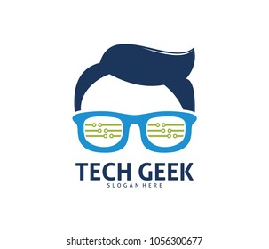 cool geek guy nerd vector logo design template