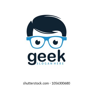 cool geek guy nerd vector logo design template