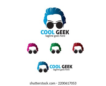 Cool Geek Head Glasses Nerd Logo