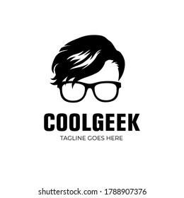 Cool Geek logo - nerdy smart avatar vector template