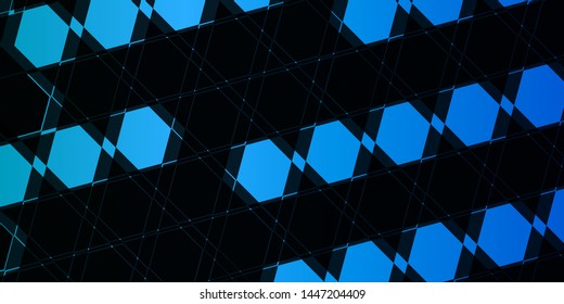 Cool geometric background design. Futuristic grid with blue gradient cells and lines. Bright technological banner