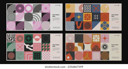 Cool Geometric Bauhaus Backgrounds. Trendy Abstract Bauhaus Pattern Collage. Swiss Design Shapes. Modern Minimalist Banner.