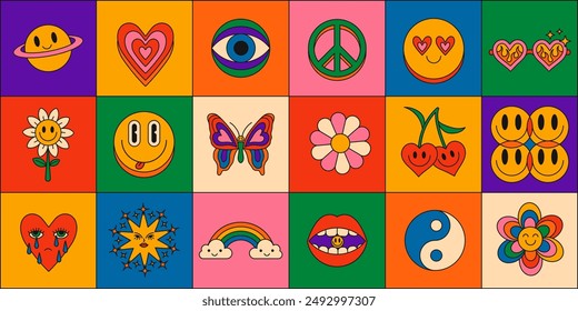 Cool Geometric Groovy Pattern Background. Trendy Y2k Acid Trippy Background. Abstract Psychedelic Retro Funky Illustration Vector Design.