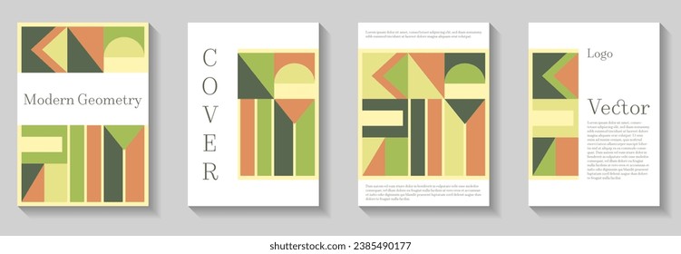 Cool geometric pattern background covers set. Abstract circle, triangle and regtange lines art. Trendy bauhaus pattern backgrounds collection. Simple geometry graphics. Vintage book covers.