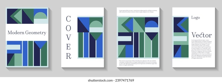 Cool geometric pattern background covers set. Abstract shapes composition minimalist templates. Modern bauhaus pattern backgrounds collection. Color neo geo posters. Vintage book covers.