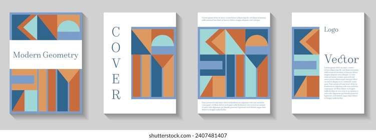 Cool geometric pattern background covers set. Abstract shapes composition minimalist templates. Trendy bauhaus pattern backgrounds collection. Annual corporate reports. Company identity brochures.
