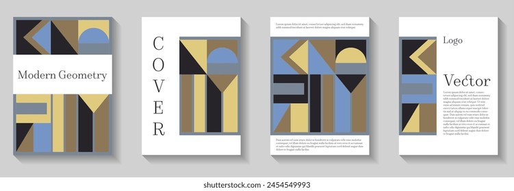 Cool geometric pattern background covers set. Abstract circle, triangle and regtange lines art. Bauhaus swiss booklet covers. Annual corporate reports. Vintage book covers.