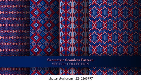 Cool geometrical argyle seamless ornament bundle. Navajo motif ethnic patterns. Argyle diamond geometric vector seamless ornament collection. Cover background templates.